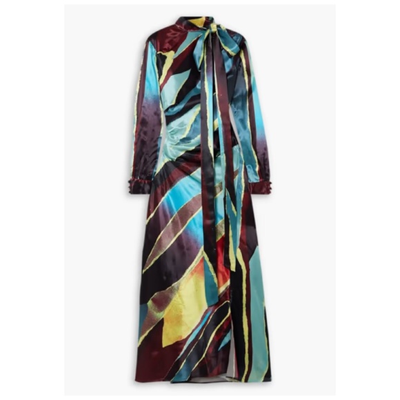 CHRISTOPHER JOHN ROGERS Wheatpaste Scarf Neck Asymmetric Maxi Dress 4 Satin NWT - Picture 5 of 16